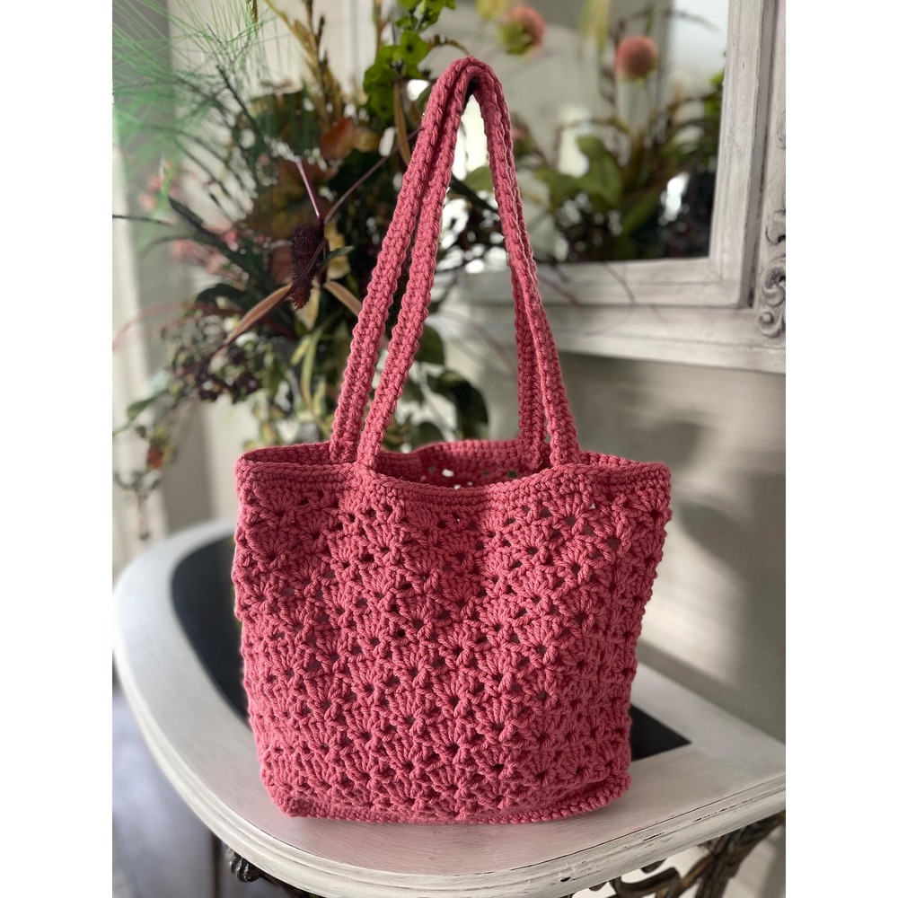Crochet Market Tote Bag In‎ Pink